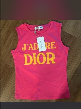 Dior Hot Pink Tank Top with Yellow 'J'ADORE DIOR' Print